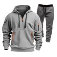 thumbnail image 2 of Men's Winter Fleece Multi-pocket Zipper Sweatshirt Suit Personalized Casual Hoodie Set, for Outdoor Activities and Winter Casual Wear,Light Gray,XL, 2 of 5