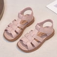 thumbnail image 2 of Summer Sandals for Girls Open Toe Cute Solid Strappy Slip on Outdoor Flat Shoes Breathable Hollow out Gladiator Dress Shoes Pink 7 Toddler, 2 of 8
