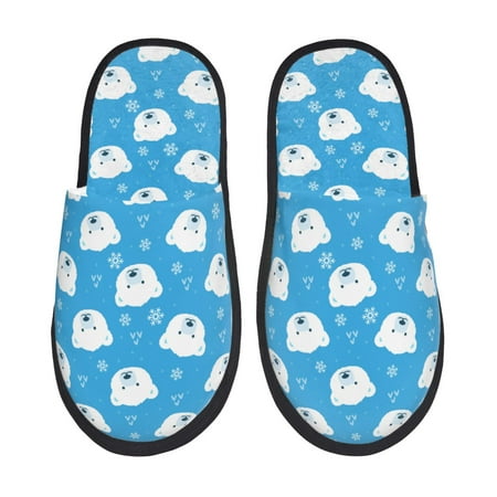 Balery Cute Polar Bear Slient Indoor Furry Fleece Comfort House Shoes Soft Non-Slip Home Shoes Cotton slippers House Slippers-- Large