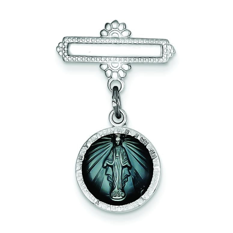 Sterling Silver Blue Enamel Miraculous Medal Pin by
