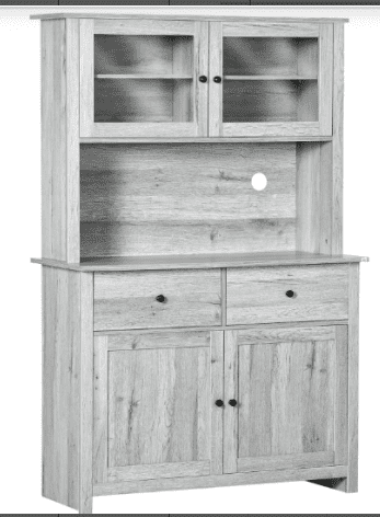 63.4"H Kitchen Pantry Cabinet with Microwave Stand, Freestanding Hutch with Drawers, Doors & Adjustable Shelves, Buffet Cabinet with Storage, Food Pantry for Kitchen, Dining Room