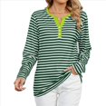 thumbnail image 1 of Camisetas de Larga A Rayas para Mujer, Informales, con Cuello en V, Bloques de Color, Corte Holgado, Básicas. Rayas M, 1 of 10