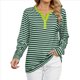 thumbnail image 1 of Camisetas de Larga A Rayas para Mujer, Informales, con Cuello en V, Bloques de Color, Corte Holgado, Básicas. Rayas L, 1 of 10