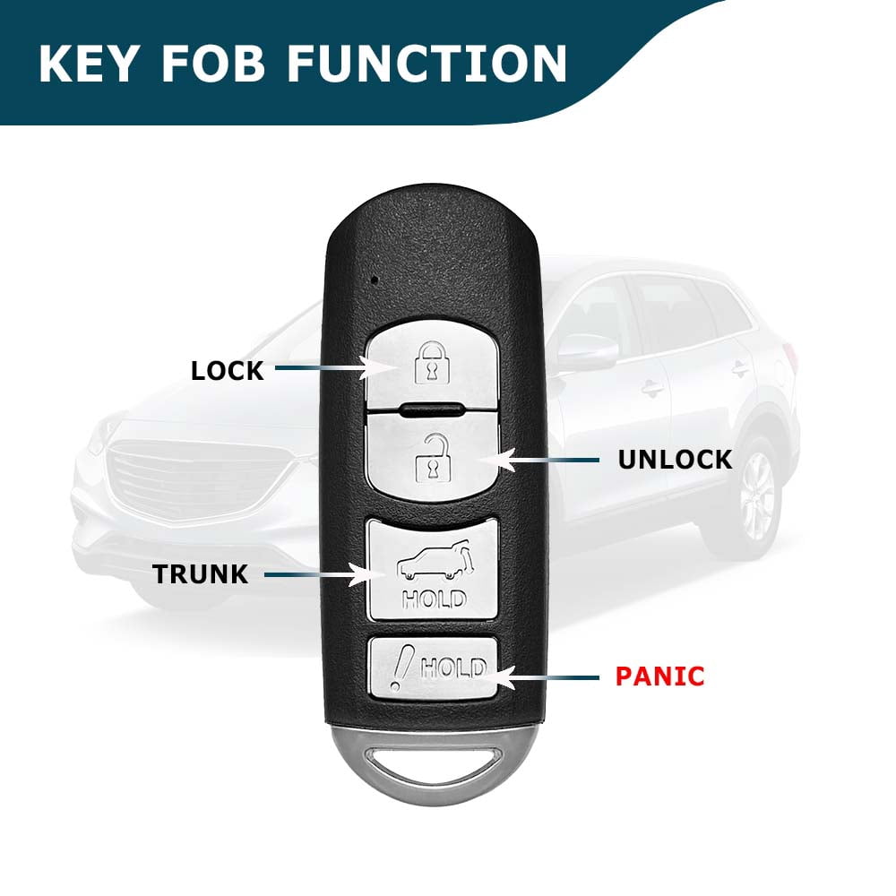 AKS KEYS Replacement for Mazda CX-7 CX-9 2010 - 2015 Smart Key 4 Buttons Fob (Lock, Unlock, Hatch & Panic) That Uses FCC WAZX1T763SKE11A04