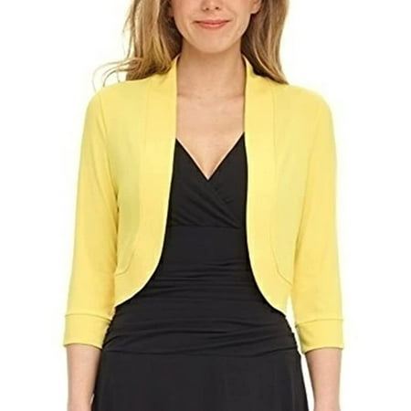 Women Open Front Short Shrug Bolero Cardigan Solid Color 3/4 Sleeve Cropped Jacket Coat Plus Size for Spring Fall