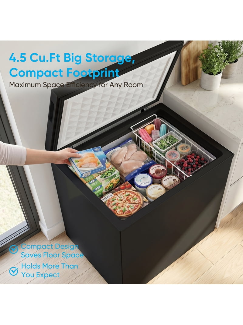 TABU 5.0 Cu ft Chest Freezer, Top Open Door, Black, Garage Ready