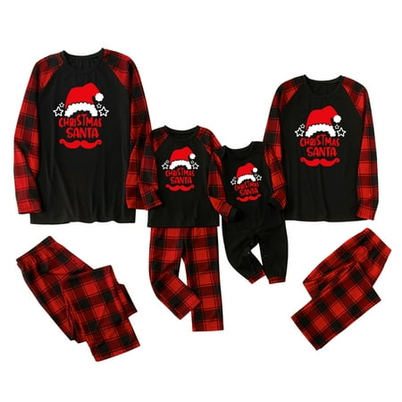 

YWDJ Christmas Pajamas for Family 2022 Boys Girls Christmas Fashion Cute Lattice Print Top Pants Suit Family Parent-child Wear Kid Black(Black Kids 3-4 Years)