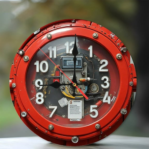 Vintage Red Industrial Clock Wall Decor 10-Inch Silent Wooden Wall Clock, Battery Operated (AA Batteries Not Included), Artistic Home Decor