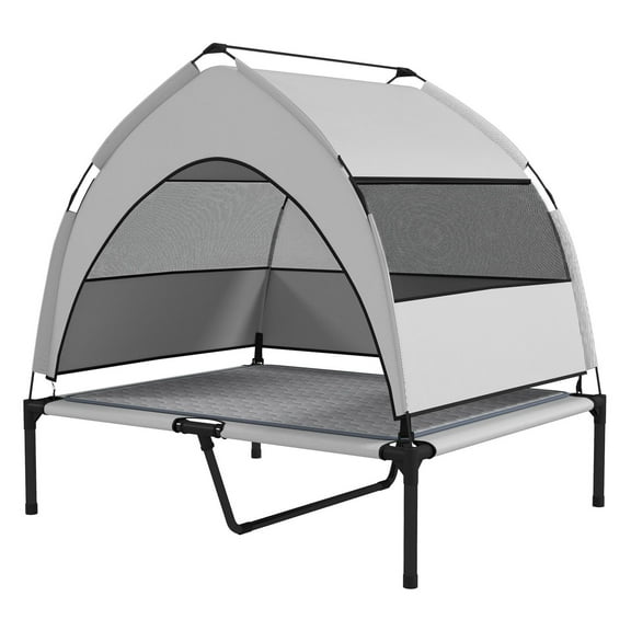 COCOKUN Elevated Dog Bed with Removable Canopy & Cooling Pad, Portable Outside Raised Pet Cot, Includes Storage Bag, for Medium Dogs, 36" x 29.5" x 35"