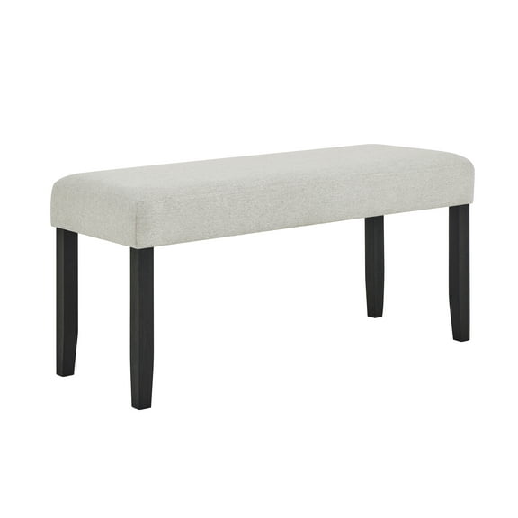 Contemporary Upholstered Dining Bench | Light Gray Fabric Seat & Black Finish Wooden Legs | 42" L x 16" W | Modern Living Room, Dining Room, Entryway Furniture | Solid & Durable Design