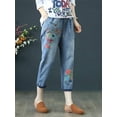 thumbnail image 3 of y2k Elastic Waist Embroidery Lace Up Ankle-Length Pants Summer Casual Pencil Jeans Spring Korean Fashion New Vintage Clothes, 3 of 5