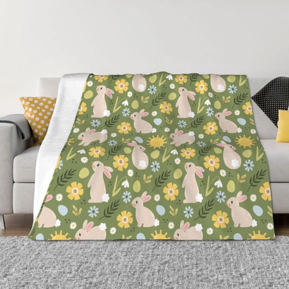 Vsdgher Happy Easter Pattern Fleece Throw Blanket, Horizontal Fleece Bedding Home Decor for Couch & Bed All Season Use -40"x30"