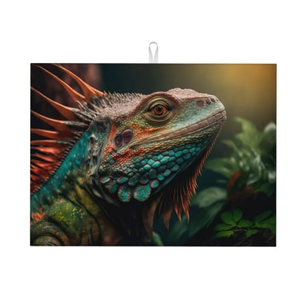 

Tebeau Realistic Colorful Chameleon Print Dish Drying Mat for Kitchen Counter Dish Drying Pad with Non-slip Rubber Backed Hide Stain Anti Absorbent for Kitchen Counter Drying Mat