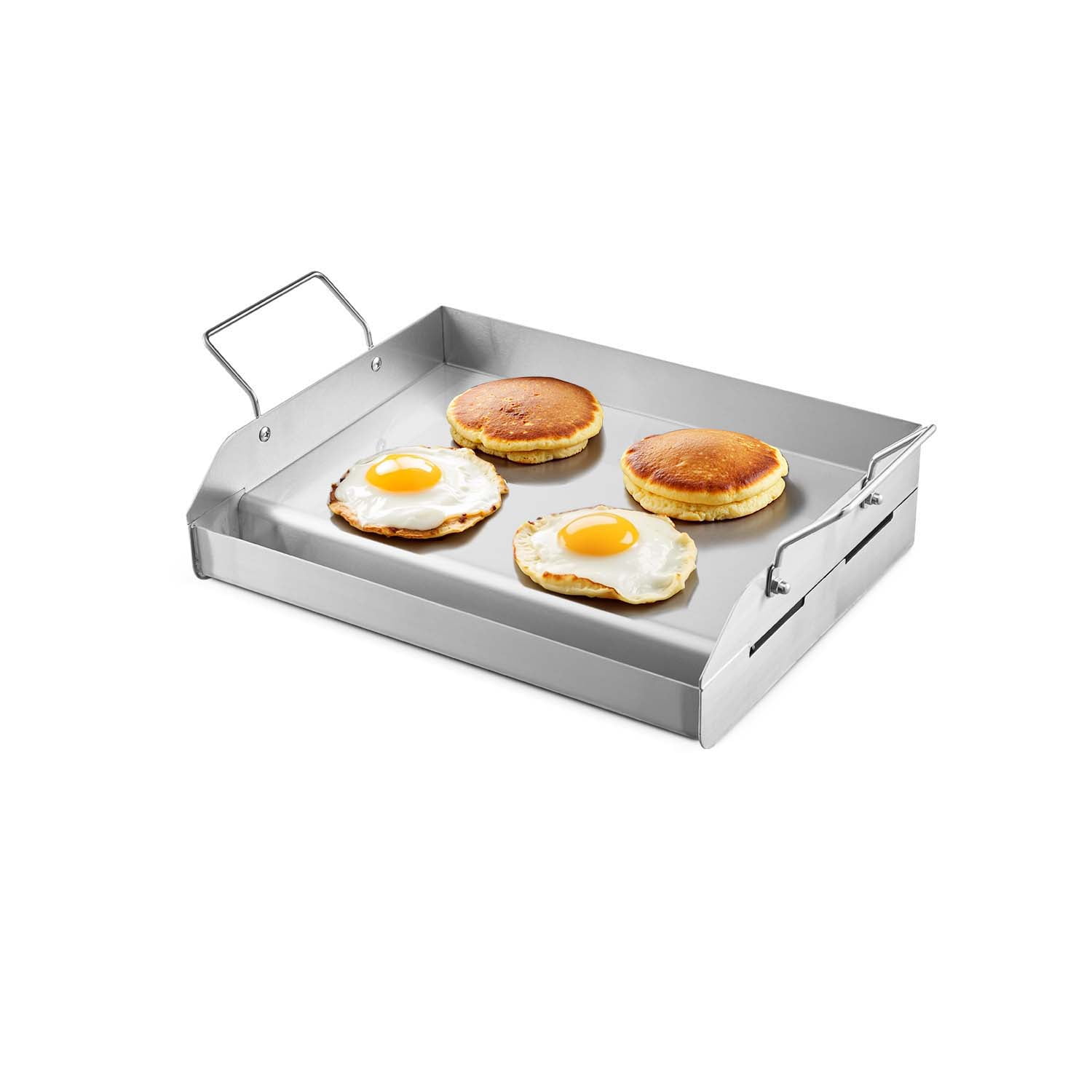 KFFKFF Griddle in Stainless Steel, Dimensions 17x13 inches, Flat Rectangular Universal Plate, Suitable for BBQ Grill, Teppanyaki, Compact Cookware with Handle, Ideal for Outdoor Activities