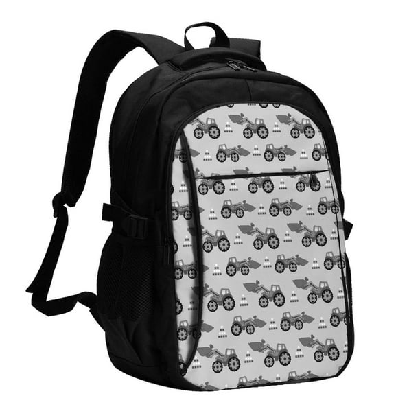 Balery Gray Tractor Mochila con carga USB para hombre y mujer - Mochila impermeable y antirrobo para portátil con puerto USB para viajes, trabajo, estudios y universidad