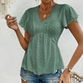thumbnail image 2 of Inverlee Blouses for Women Dressy Casual Ruffle Short Sleeve Tops Eyelet Hollow Out Casual Loose Fit Solid Color Shirts Lightweight Elegant Tunic Top Summer Fashion, 2 of 9