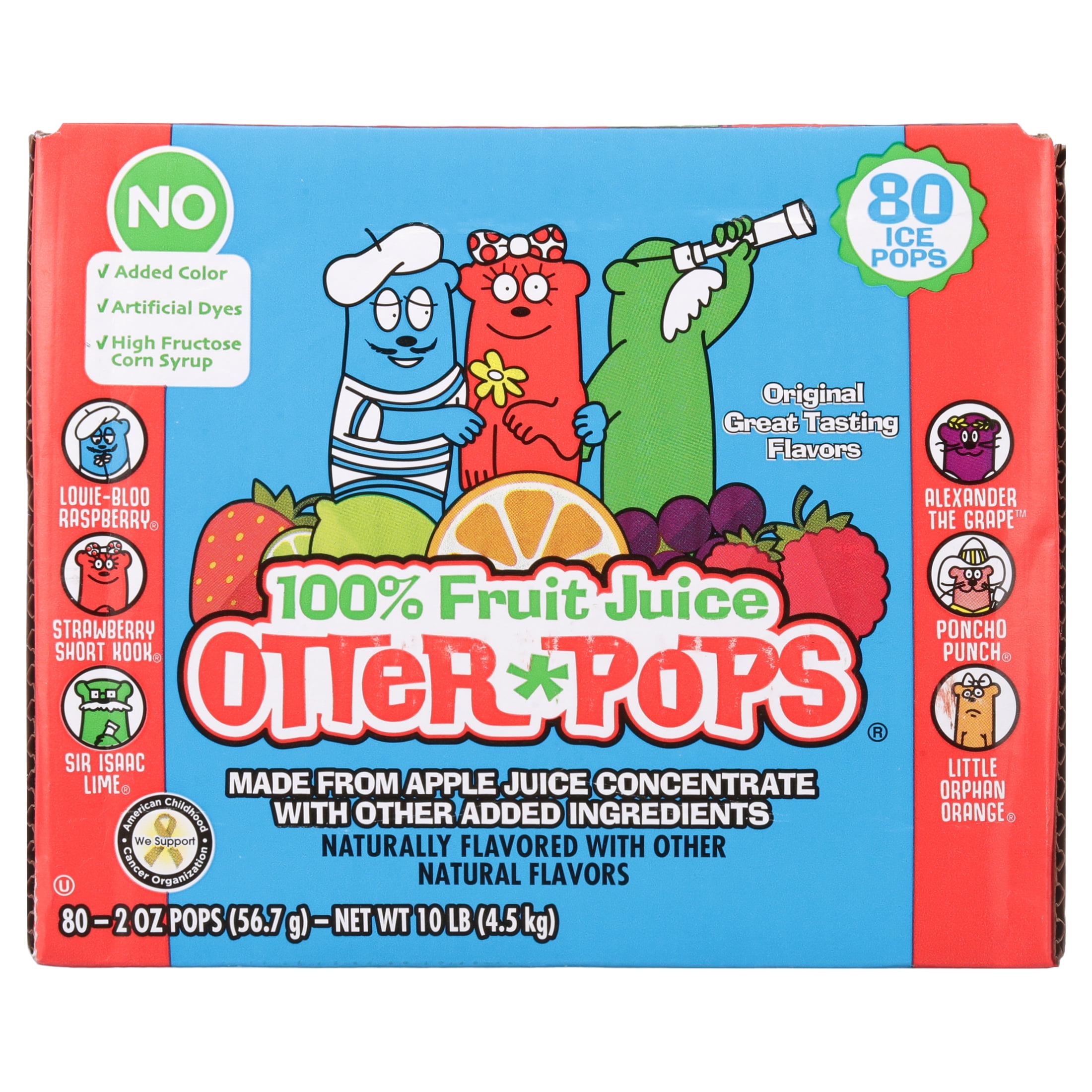 Otter Pops 100% Fruit Juice Assorted Fruit Ice Pops, Gluten-Free Freezer Snack, 2 oz, 80 Count