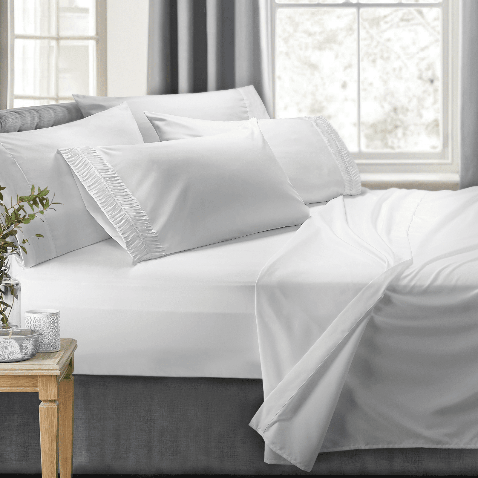 Clara Clark 4pc Bed Sheet Set King Queen with Set of 4 Adjustable Straps