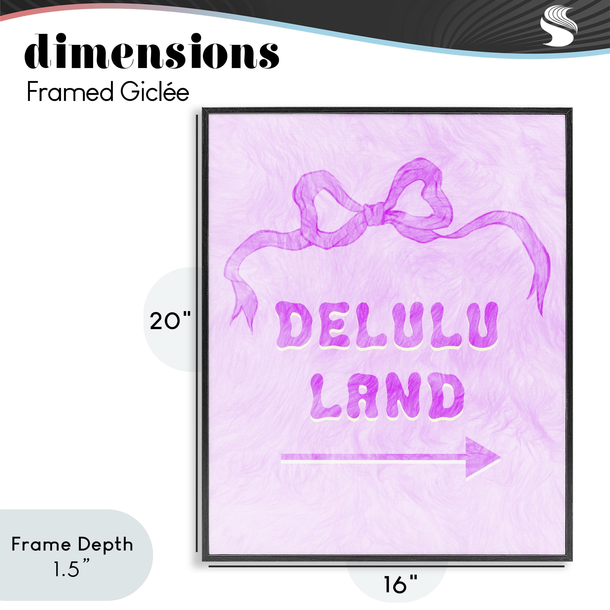 Stupell Industries Delulu Land Feminine Ribbon Black Framed Giclee Art, design by Ziwei Li