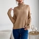 thumbnail image 3 of Suéter de cuello alto para mujer, manga larga, Color puro, cómodo, Tops para mujer, para la escuela, vacaciones, fecha, compras, caqui M, 3 of 8