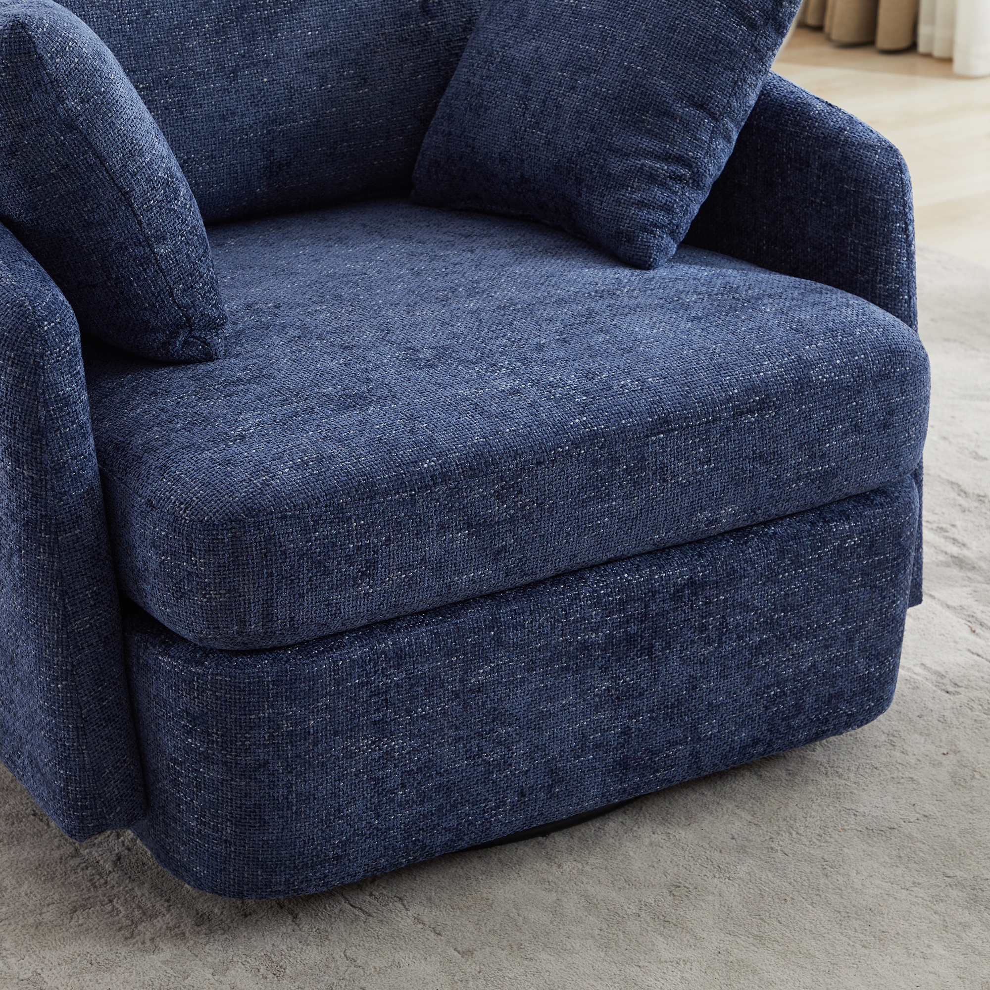 PORKISS Swivel Accent Chair, Modern Barrel Chair with 2 Thorw Pillows, Oversized Comfy Round Armchair Reading Chair, Comfy Chair for Bedroom Living Room, Navy