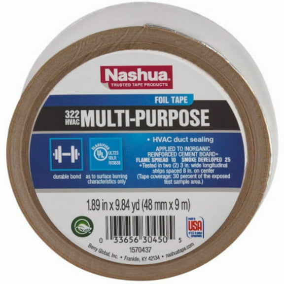 Nashua 1087626 1.89" x 9.84 Yard Roll of Multi-Purpose HVAC Duct Sealing Foil Tape