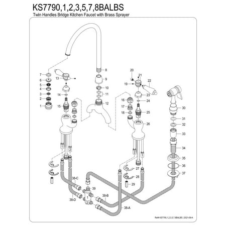 Kingston Brass KS7797BALBS Heirloom Two-Handle 3-Hole Deck Mount Bridge Kitchen Faucet with Brass Side Sprayer in Brushed Brass