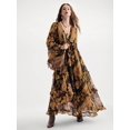 thumbnail image 6 of Multicolor Bohemian Chiffon Flowy Dress With Frill Trim, Loose Fit Deep V-Neck Long Sleeve, 6 of 8