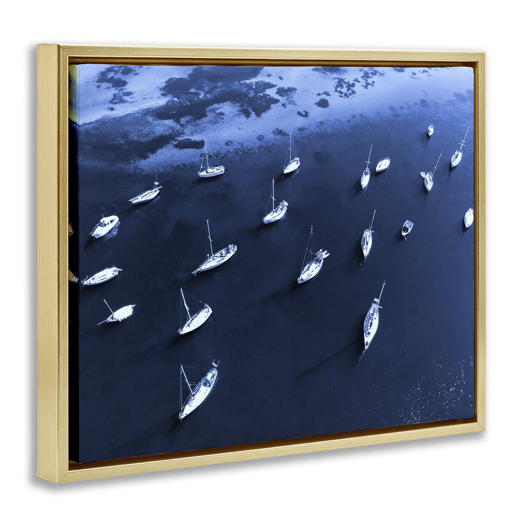 Stupell Industries Scattered Boats on Sea Transportation Photography Gold Floater Framed Canvas Art Print Wall Art, 21 x 17