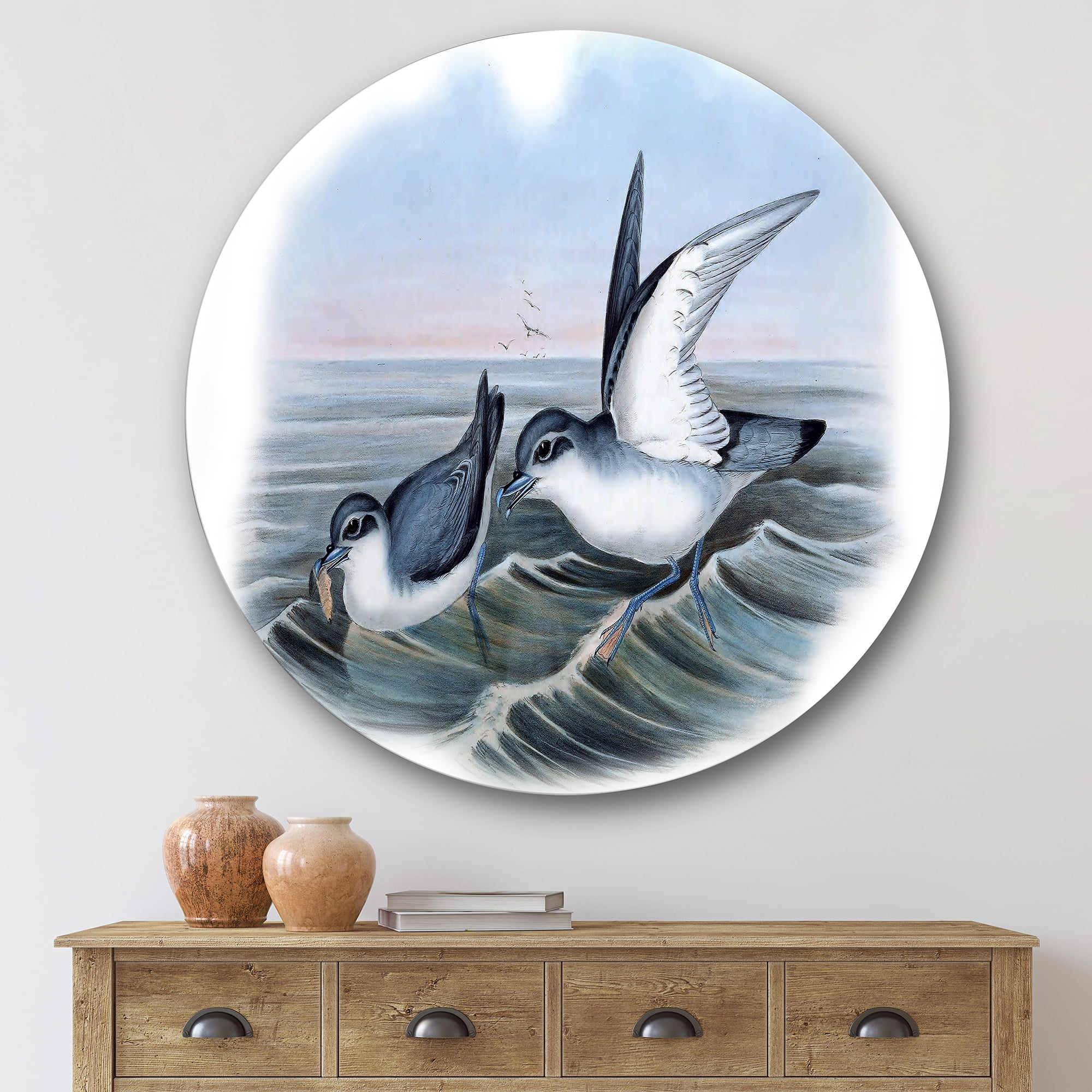 Designart 'Ancient Bird Life X' Traditional Circle Metal Wall Art 29x29 - Disc of 29