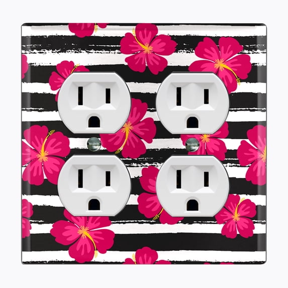 Metal Light Switch Plate Outlet Cover (Flower Stripe - Double Duplex)