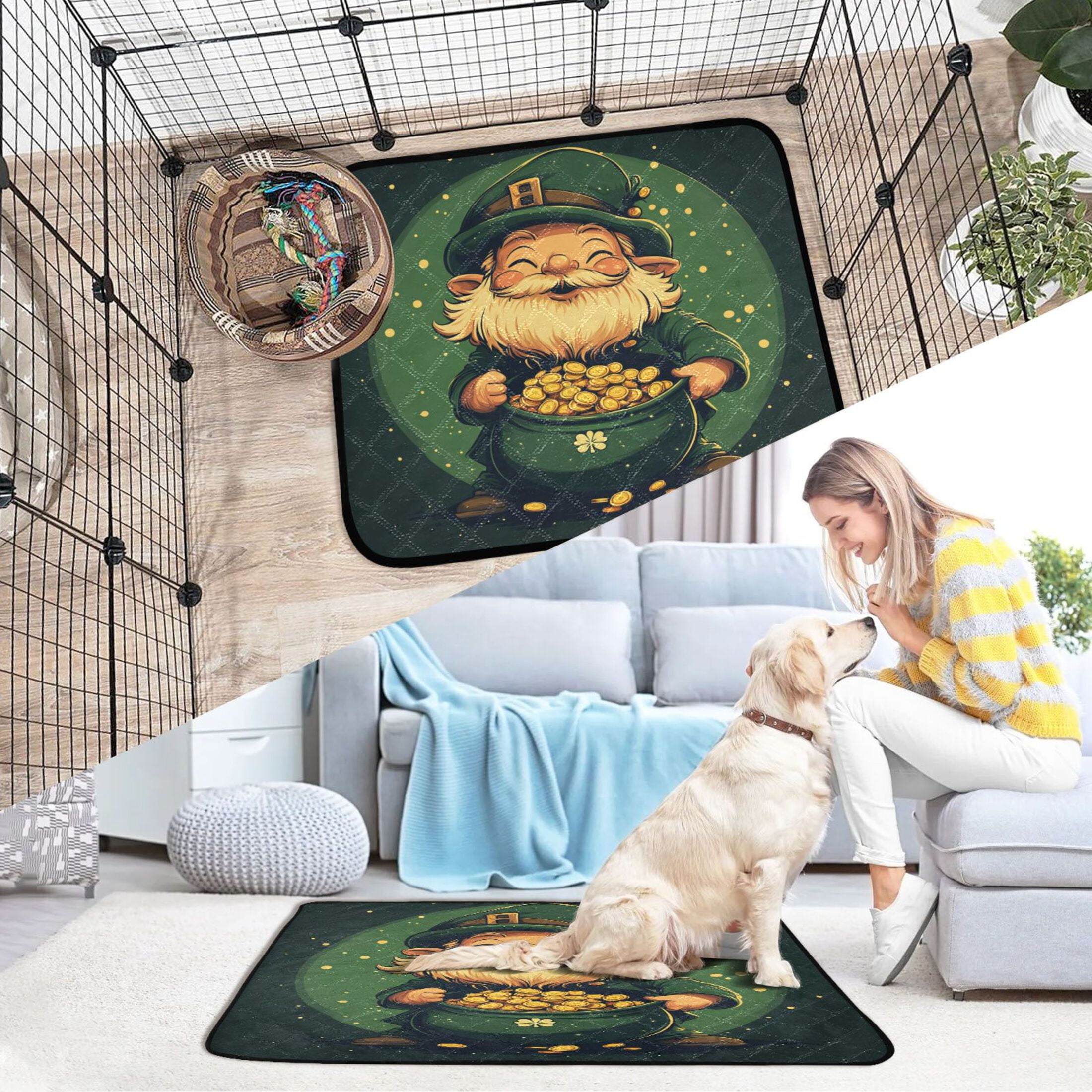 Qxltty St Patricks Dwarf Demon Cat litter Pads Pet Set of 3 Diaper Mats Center Anti-leakage Layer Absorbent Soft and Comfortable