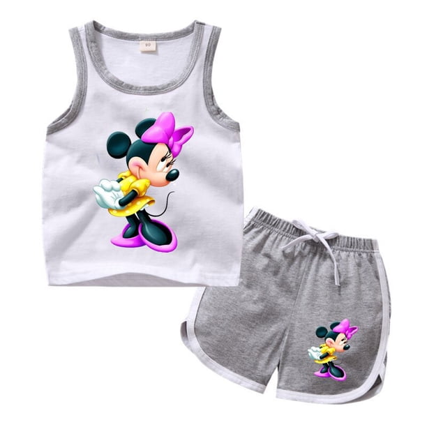 Summer Kids Girls Boys Clothings Minnie Mickey Mouse 100%Cotton Baby Sports Sets Boy Girl Tee+ Shorts Clothes Set Toddler Suits2T Gao Jinjia LED