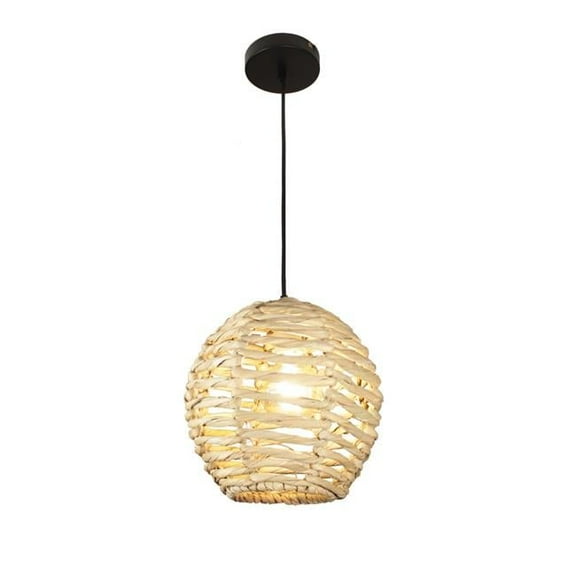 EQLight PLCM01 11 x 11 x 11 in. Luisa 1-Light Beige Outdoor Pendant Light, Shade in Clear Natural Tule Leaf