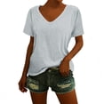 thumbnail image 2 of Endives Women's Short Sleeve T Shirt V Neck Classic Fit Fashion Casual T Shirt Solid Color Basic Tee T-Shirt Light Ashy, 2 of 7