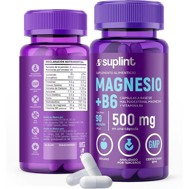 Suplemento Citrato de Magnesio 200 MG con Vitamina B6 | Vitaminas para Mujer y Hombre | Suplementos Alimenticios para Nervios y Metabolismo | Suplemento Vegano para el Alivio del Estrés | 90 Cápsulas