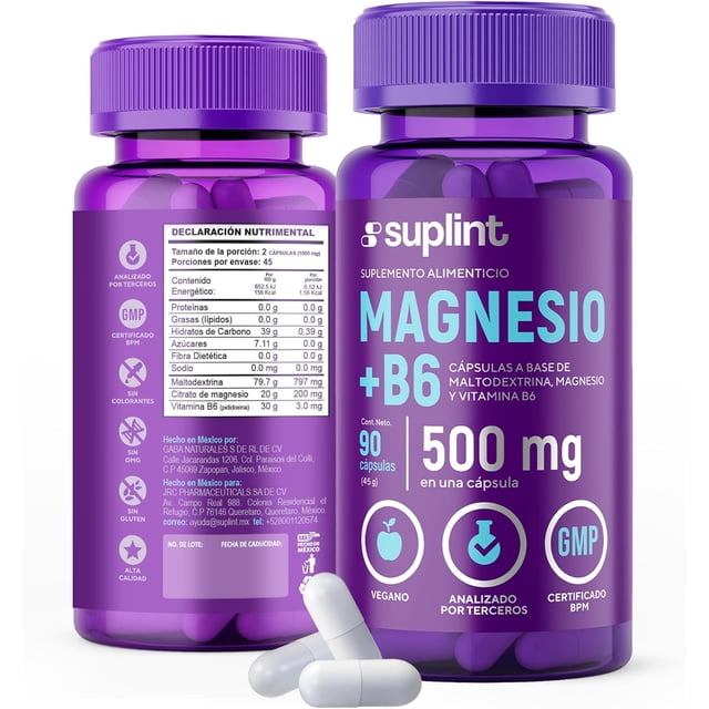 Suplemento Citrato de Magnesio 200 MG con Vitamina B6 | Vitaminas para Mujer y Hombre | Suplementos Alimenticios para Nervios y Metabolismo | Suplemento Vegano para el Alivio del Estrés | 90 Cápsulas