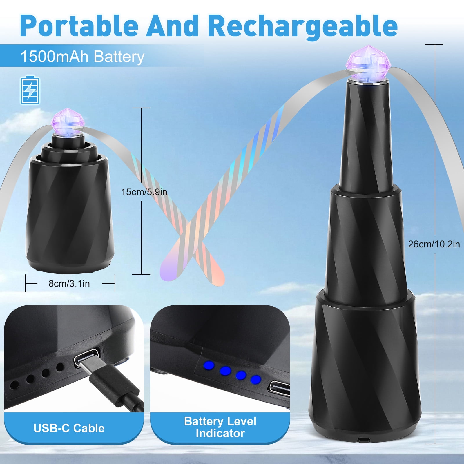 Fly Fans for Table, Retractable Food Fan for Indoor Outdoor Meals, Portable Table Fans with Holographic Blades Keep Flies Away, Batteries Powered for Picnic, Restaurant, Party, Home, BBQ