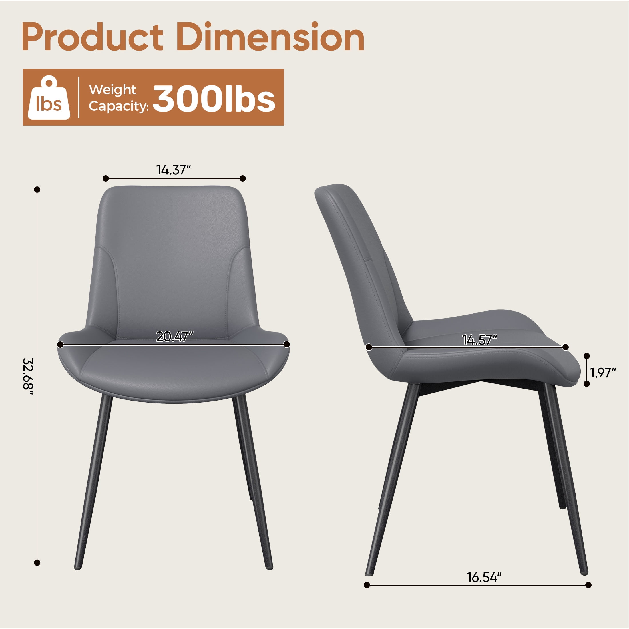 MOONMISS Dining Chair Set of 4,Upholstered with Ergonomic Backrest Metal Legs for Kitchen Office Reading,Dark Gray
