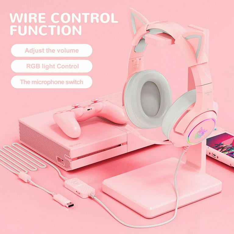 Auriculares Gamer Onikuma K9 Pink Orejas Gato Color Rosa Pc Play con Luz Led