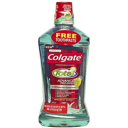 Colgate Total Advanced Pro-Shield Spearmint Surge Mouthwash with Free Toothpaste, 33.8 fl oz
