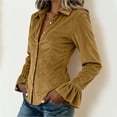 thumbnail image 4 of Womens Velvet Button Down Shirts Velour Flounce Long Sleeve Lapel Collared Slim Fit Dressy Blouse for Business Casual Work Office Fall Fashion, Yellow, M, 4 of 7