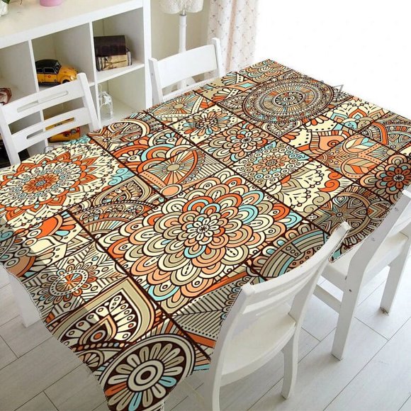 Yanluna Nappe Style Boho Résistante aux Taches Motif Mandala Rectangulaire Nappe de Table Basse Décoration de Fête de Vacances de Cuisine