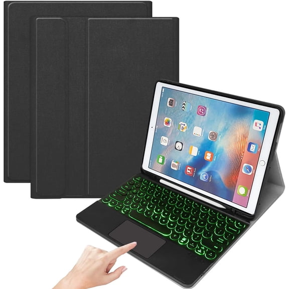 7 Color Backlit Detachable Keyboard Folio Case with Touchpad and Pencil Holder for iPad Mini 4th/5th Gen 7.9 Inch, Black Synthetic Leather Cover