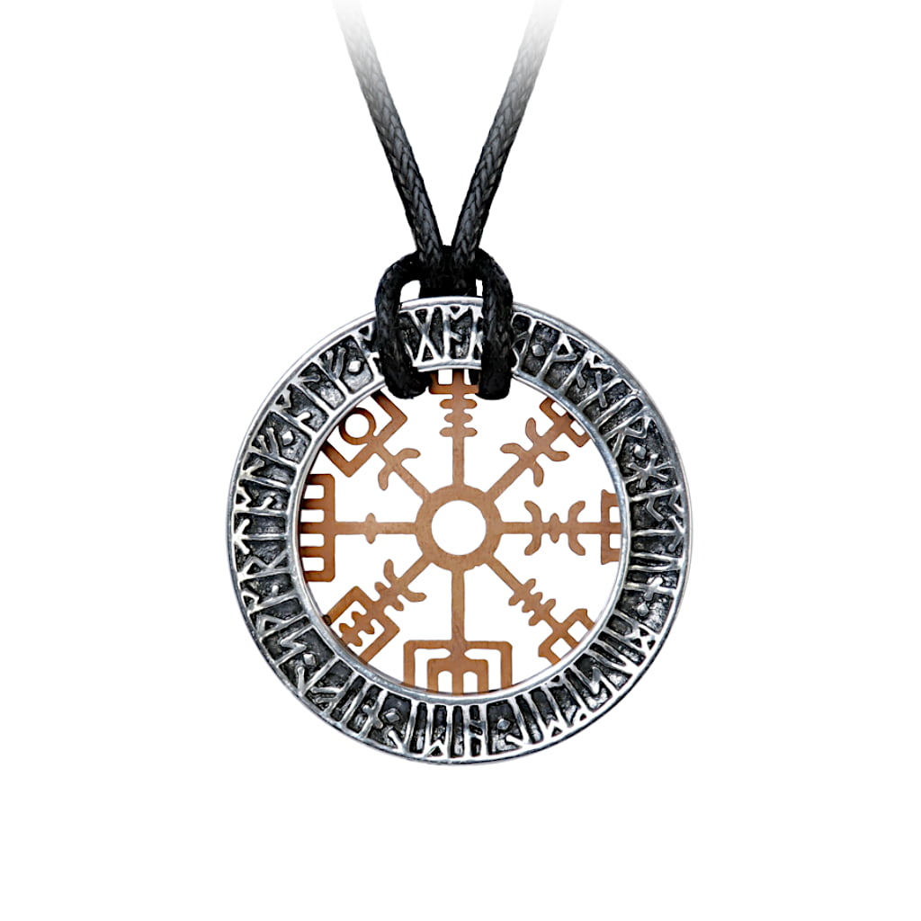 Alchemy Gothic Nui Heimar Vegvisir Pewter Pendant Cord Necklace Silver Medium