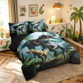 thumbnail image 2 of meiyoeat Jungle Dino Wildlife Full Size Bedding Sets for Boys Kids Men, Dinosaur Family Full Size Bed in a Bag, Green, Black Reversible, 7 Pieces, 2 of 5