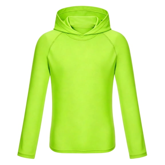 WAYUTE Boys Long Sleeve Rash Guard Hooded Swim Shirt for Kids Sun Protection Solid Color Breathable Summer Beach Top Casual Daily Wear,Light Green,Size 11-12 Y