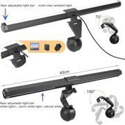 Pecham RGB Monitor Light Backlight Bar, 15.75” Dual Light Screen Light Bar with 15 Modes Dimmable, 3 Color Temperature Adjustable, Eye Caring Screen Light Bar for Reading Gaming