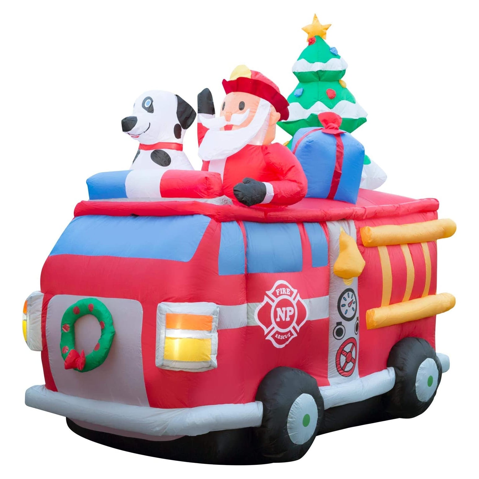 Holidayana 6.5' Giant Inflatable Santa Claus Holiday Fire Truck Yard