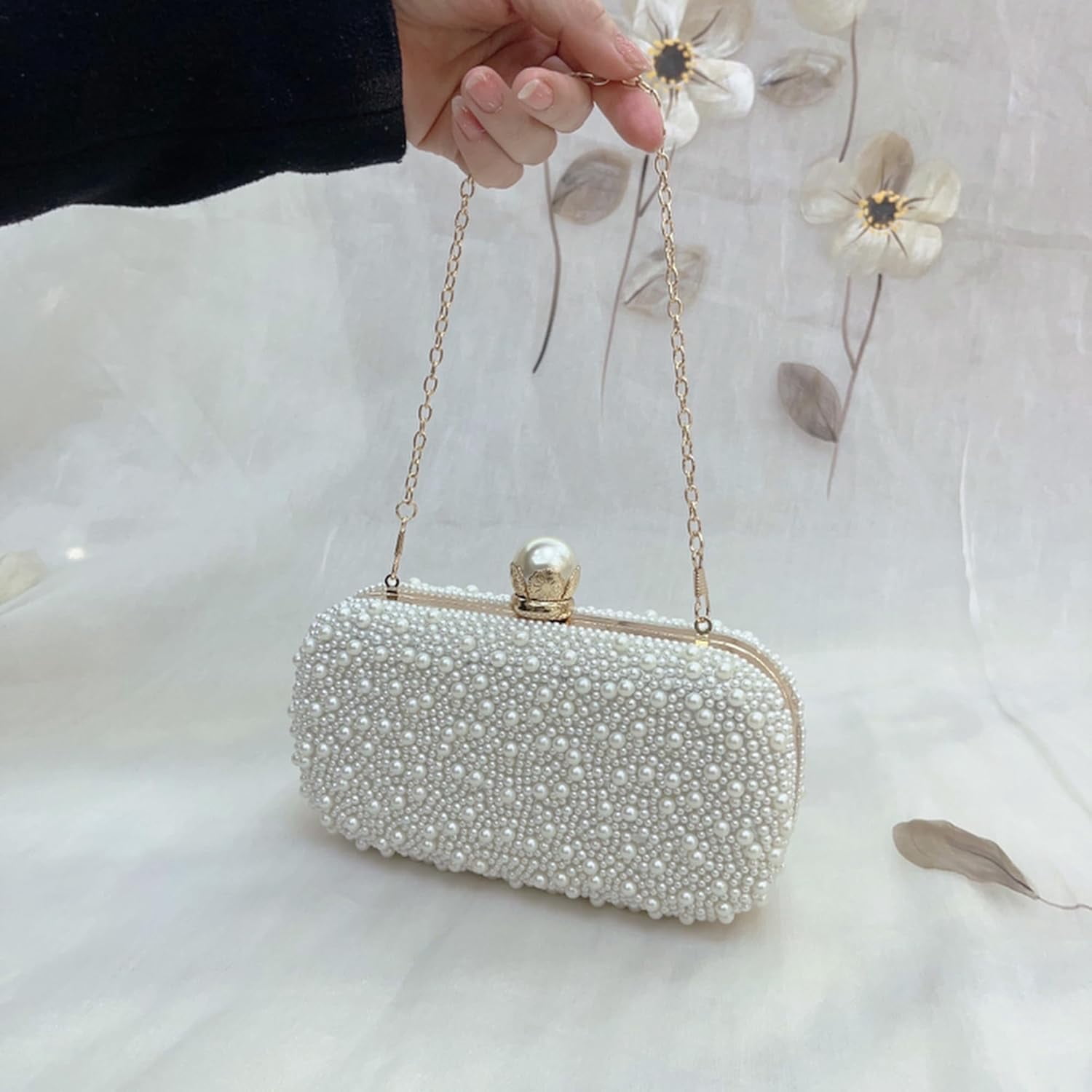 NANAHuang Pearl Purse for Women Wedding Crossbody Bag Evening Handbags Bride Small Clutch Purse White Beaded for Party